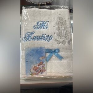 White Baptism Towel with Blue Embroidery | Spanish Mi Bautizo